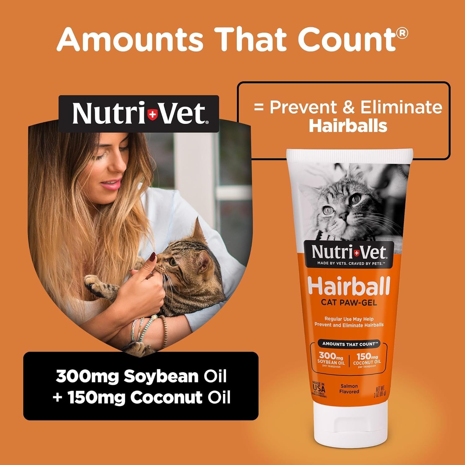 Hairball Paw Gel, Cat Hairball Remedy, Kitten Supplies, Hair Ball Relief for Cats, Fur Ball Remedy, Soybean & Coconut Oil, Salmon Flavor, 3 Oz