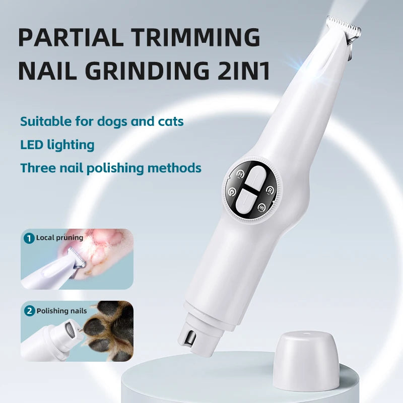 Revolutionary 2-in-1 Electric Dog Nail Grinder and Hair Trimmer - Quiet, Efficient Grooming Tool for Happy Pets