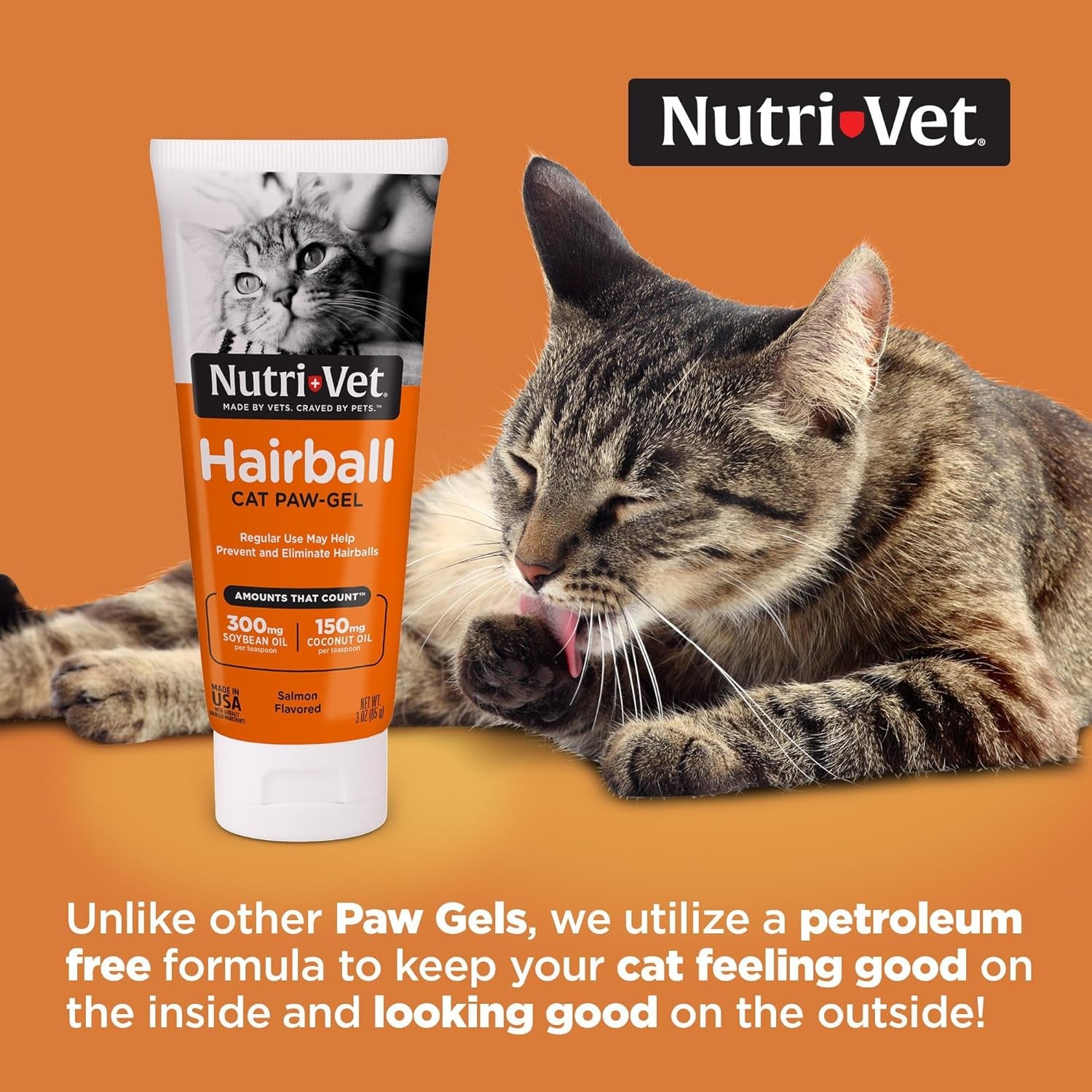Hairball Paw Gel, Cat Hairball Remedy, Kitten Supplies, Hair Ball Relief for Cats, Fur Ball Remedy, Soybean & Coconut Oil, Salmon Flavor, 3 Oz