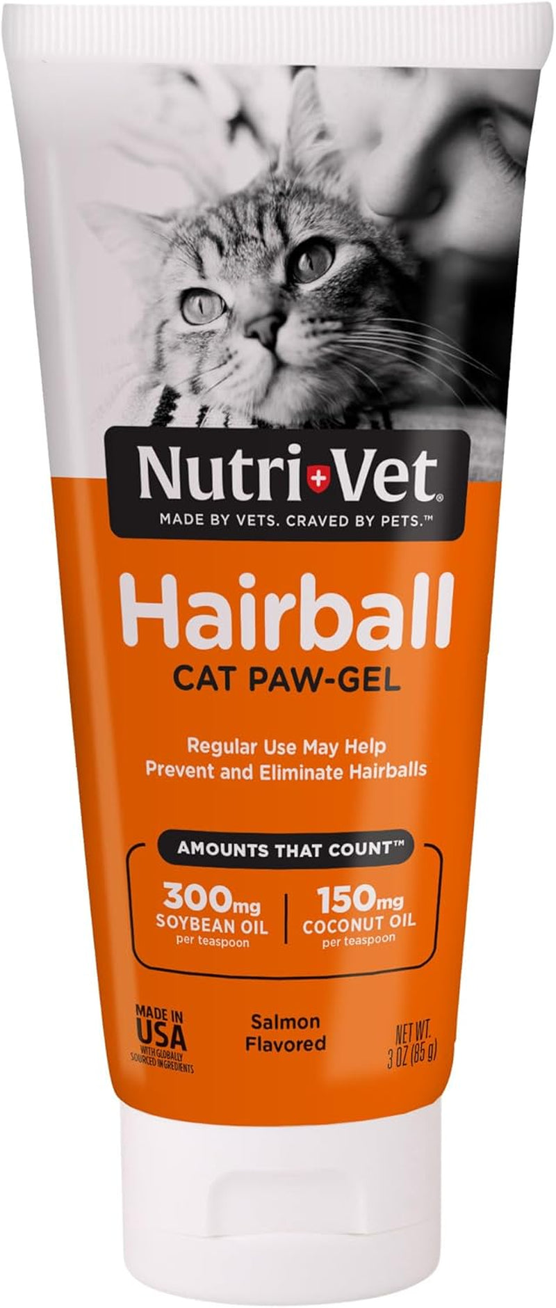 Hairball Paw Gel, Cat Hairball Remedy, Kitten Supplies, Hair Ball Relief for Cats, Fur Ball Remedy, Soybean & Coconut Oil, Salmon Flavor, 3 Oz