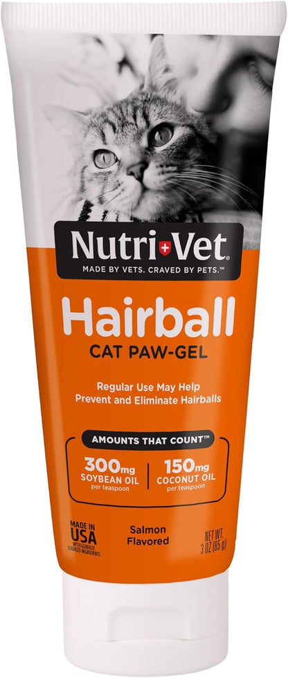Hairball Paw Gel, Cat Hairball Remedy, Kitten Supplies, Hair Ball Relief for Cats, Fur Ball Remedy, Soybean & Coconut Oil, Salmon Flavor, 3 Oz